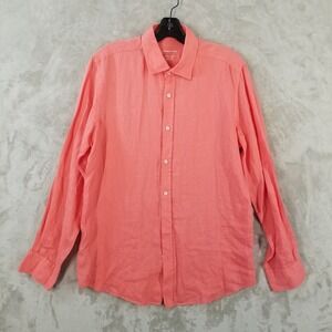Massimo Dutti Shirt Men Large‎ Coral 100% Linen Long Sleeve Button Beach Resort